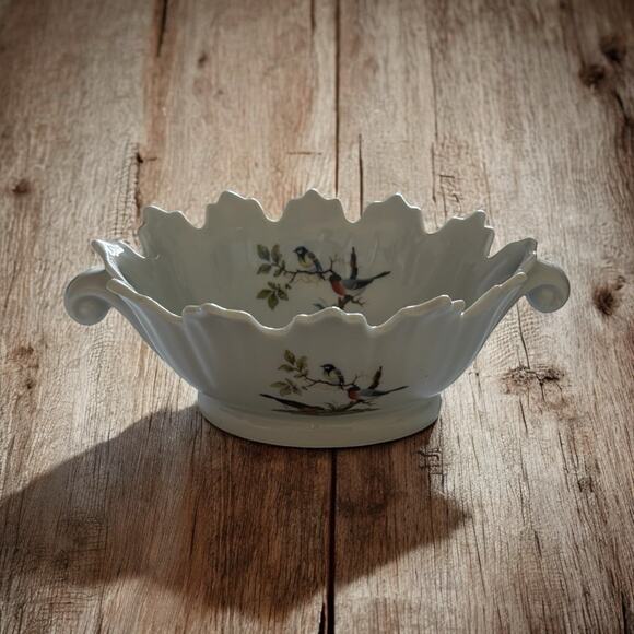 Limoges France Birds and Dragonflies Porcelain Bowl with Handles American Robin - Picture 11 of 14